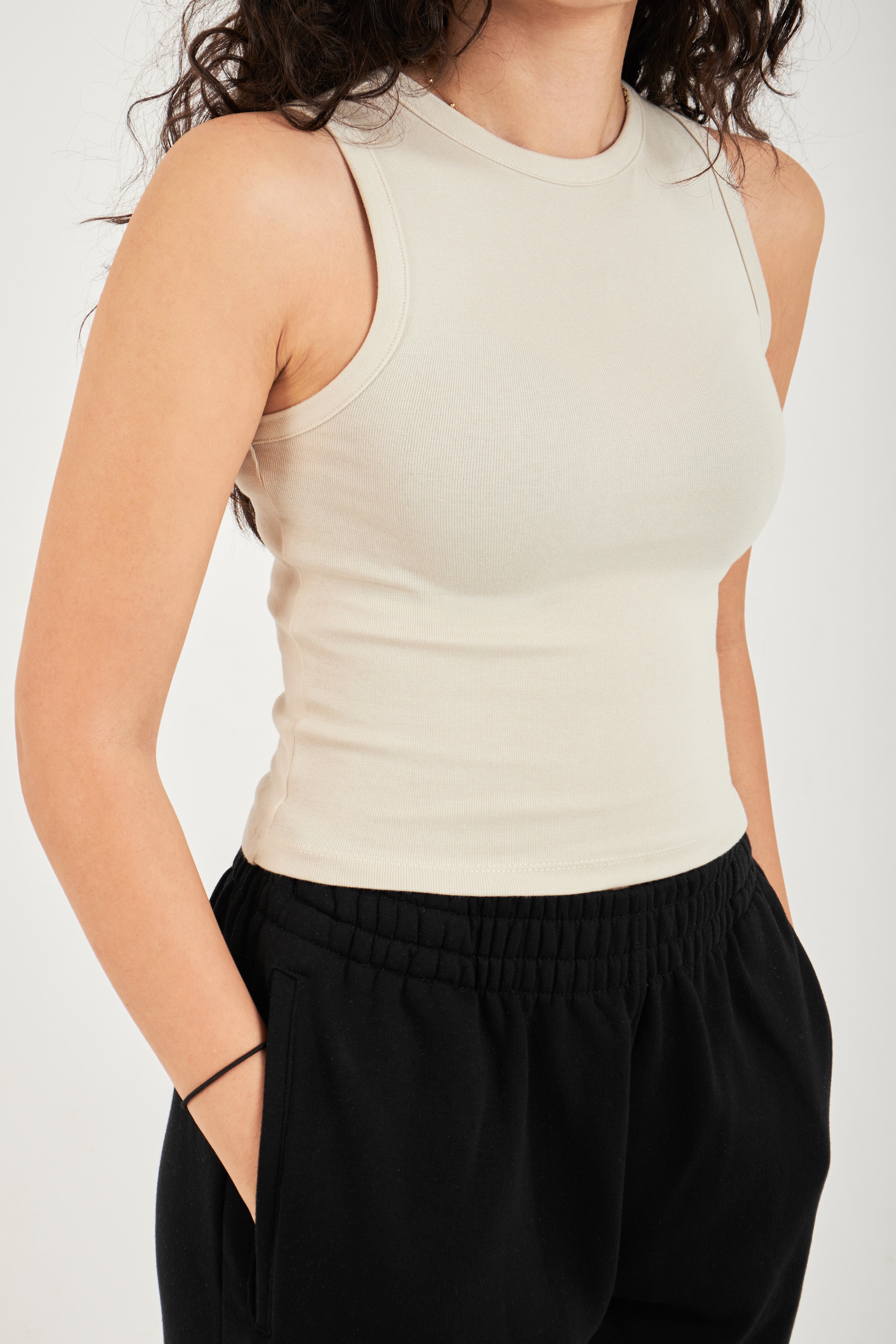 Ribbed Thick Strap Crew Neck Top